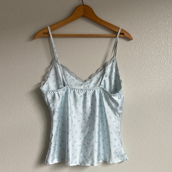 Y2K Light Blue floral Lace Trim Cami babydoll dainty tank Top coquette sz L - Picture 7 of 10